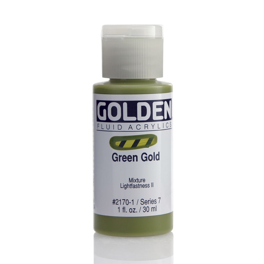 фото Краска акриловая golden fluid, банка 30 мл, № 2170 золото зелёное