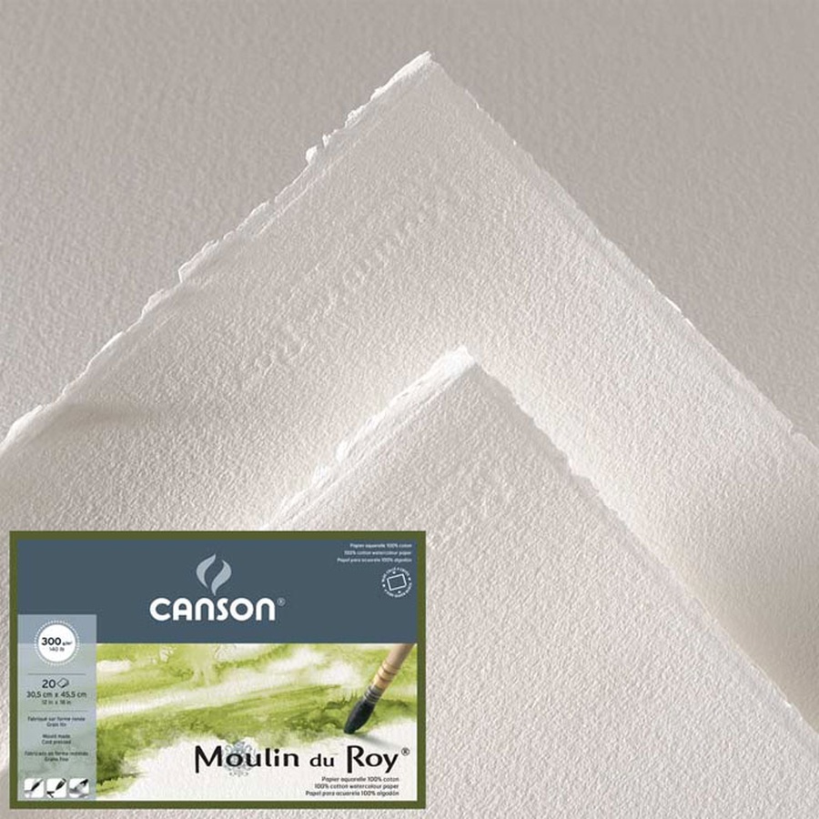 картинка Альбом-склейка для акварели canson moulin du roy, 24х32 см, 12 листов, фактура - фин, 300 г/м2, хлопок 100%