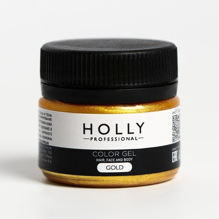 изображение Декоративный гель для волос, лица и тела color gel holly professional, gold, 20 мл
