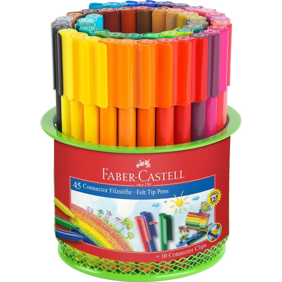 фотография Набор фломастеров faber-castell connector 45 цветов + 10 клипов