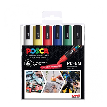 картинка Набор маркеров posca pc-5m «стандартные цвета», в пластиковой упаковке, 6 шт