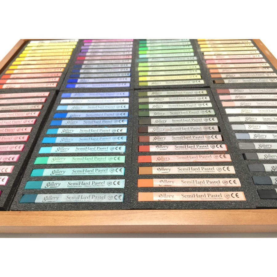 изображение Пастель профессиональная сухая полутвёрдая квадратная 96 цветов в деревянной коробке