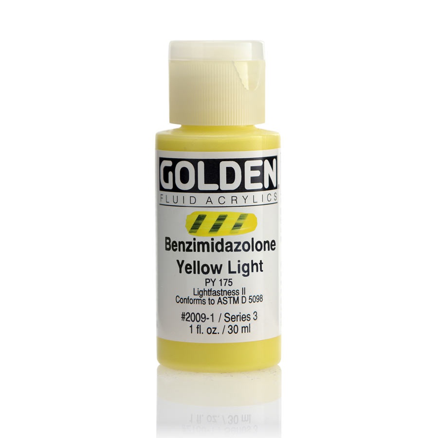 фотография Краска акриловая golden fluid, банка 30 мл, № 2009 бензимидазол жёлтый светлый