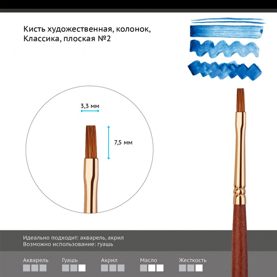 картинка Кисть колонок гамма "классика", плоская №2