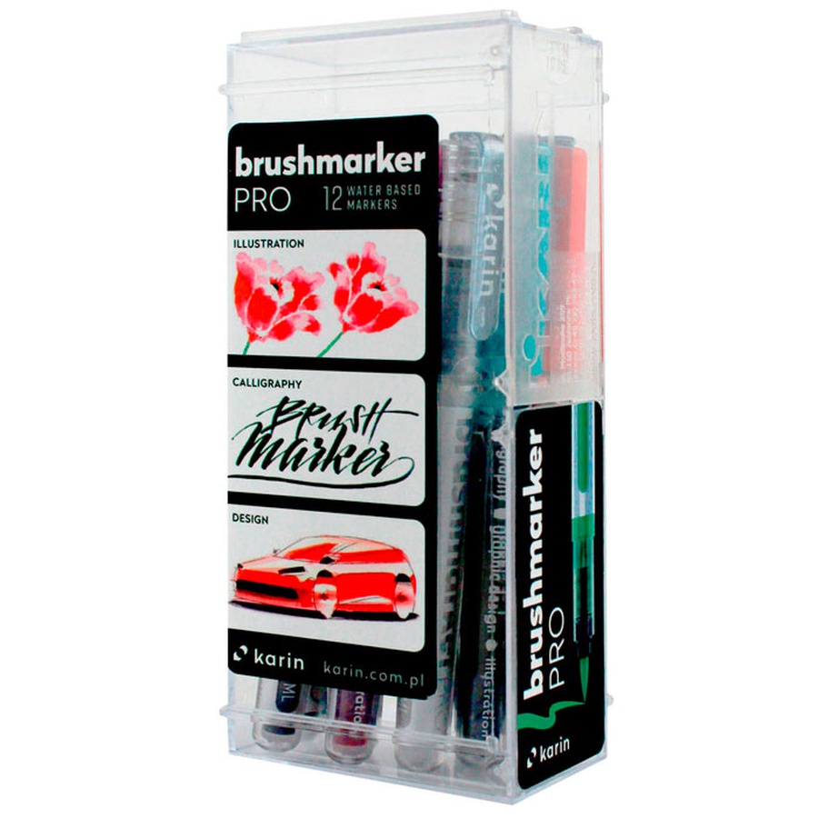 изображение Набор маркеров karin brushmarker pro "базовые цвета" 11 цв. + маркер-блендер