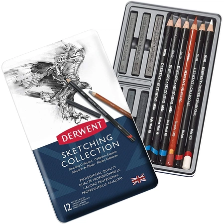 изображение Набор карандашей для графики 12 штук в металлической коробке derwent sketching collection