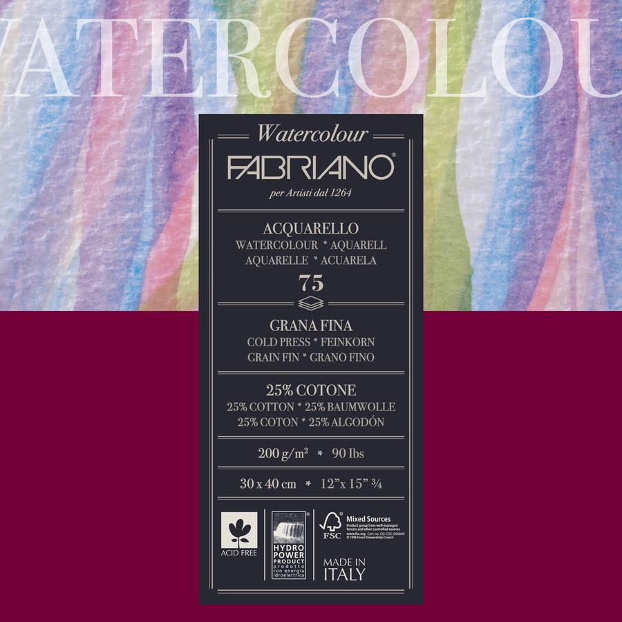 фото Склейка для акварели fabriano watercolour studio 30х40 см, 200 г/м2, 75 листов, фин