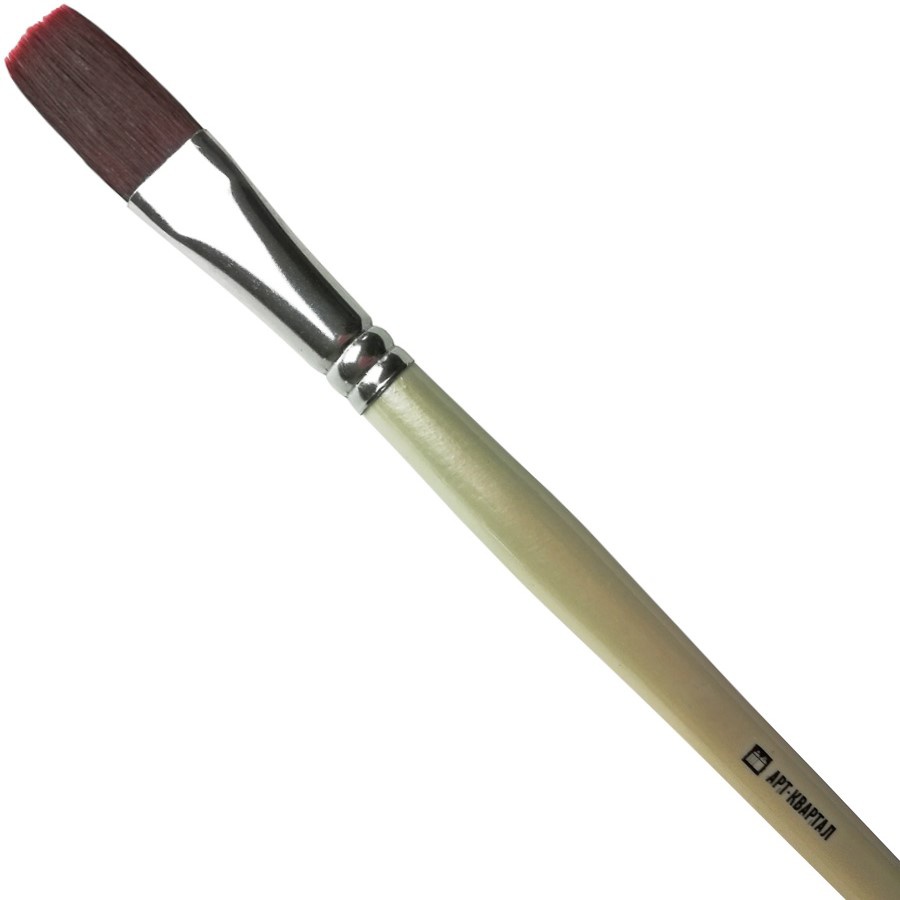 фотография Кисть синтетика красный ворс, арт-квартал плоская, №10, длинная ручка