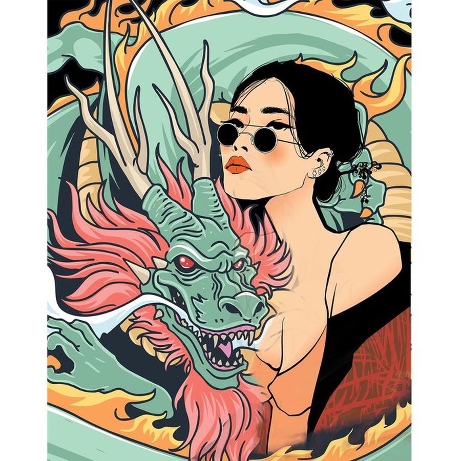 фотография Картина по номерам на холсте с подрамником «девушка с драконом» 40х50 см