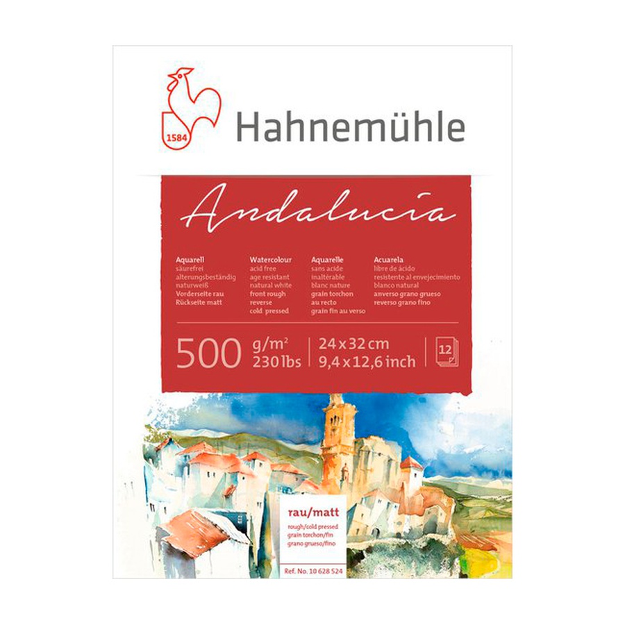 картинка Альбом-склейка для акварели 12 листов 24х32см крупное зерно - лицо, гладкая - оборот andalucia hahnemuhle, 500 г/м2