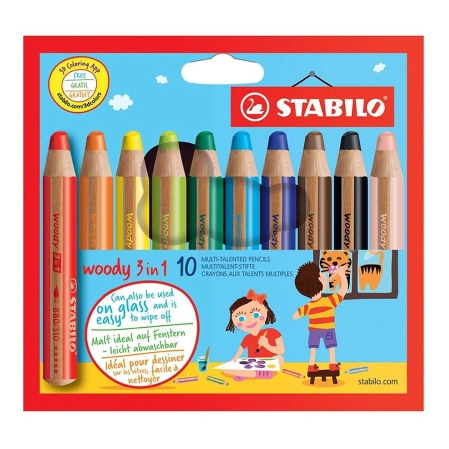 изображение Набор цветных карандашей stabilo woody 3 в 1, 10 цветов+точилка