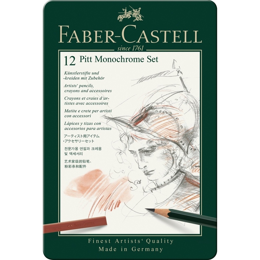 фото Набор карандашей для графики faber-castell pitt monochrome 12 предметов в металле