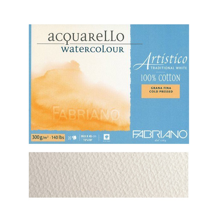 фото Блок для акварели fabriano artistico traditional white 300 г/м2, 30,5x45,5 см, фин 20 листов, склейка по 4 сторонам