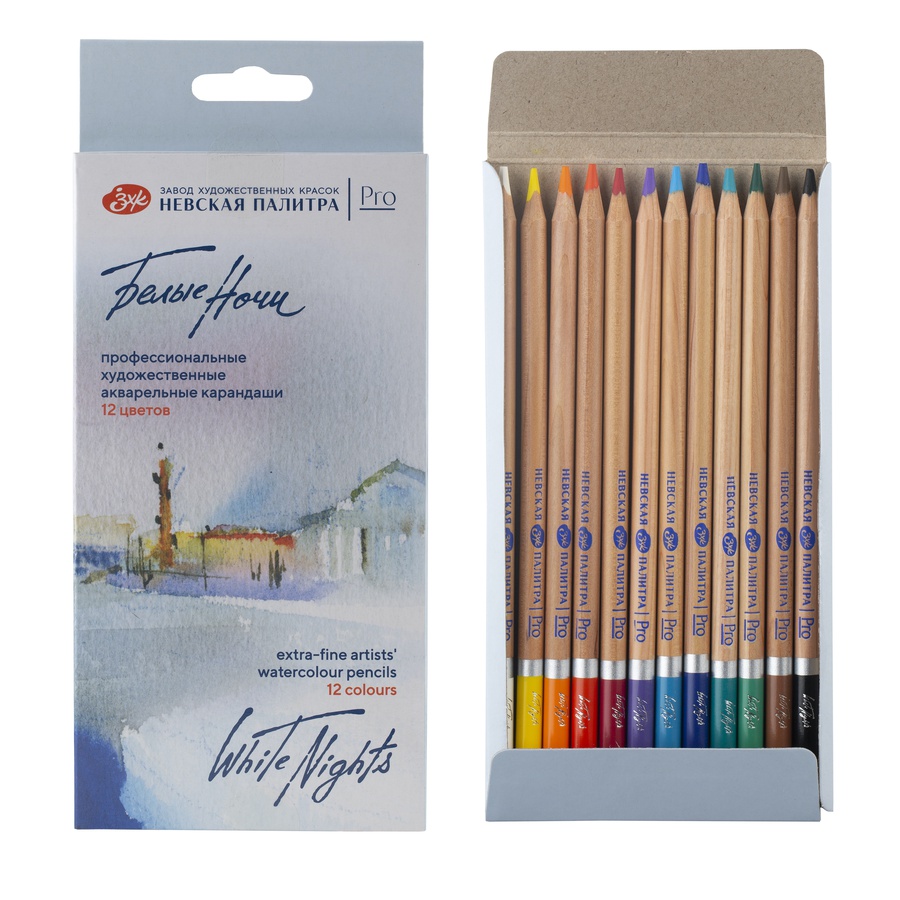 изображение Набор профессиональных акварельных карандашей "белые ночи", 12 цветов, в картонной коробке