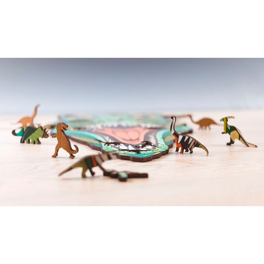 изображение Деревянный пазл, головоломка ewa динозавр t-rex xl (40x24 см) коробка-шкатулка