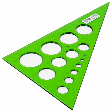 картинка Треугольник пластиковый 30х19 см пифагор, с окружностями, прозрачный, тонированный
