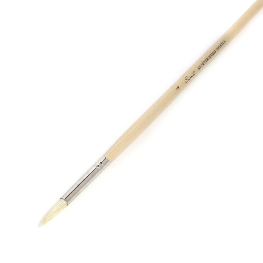 фото Кисть щетина для масла сонет №4, диаметр 6мм круглая на длинной ручке покрытая лаком