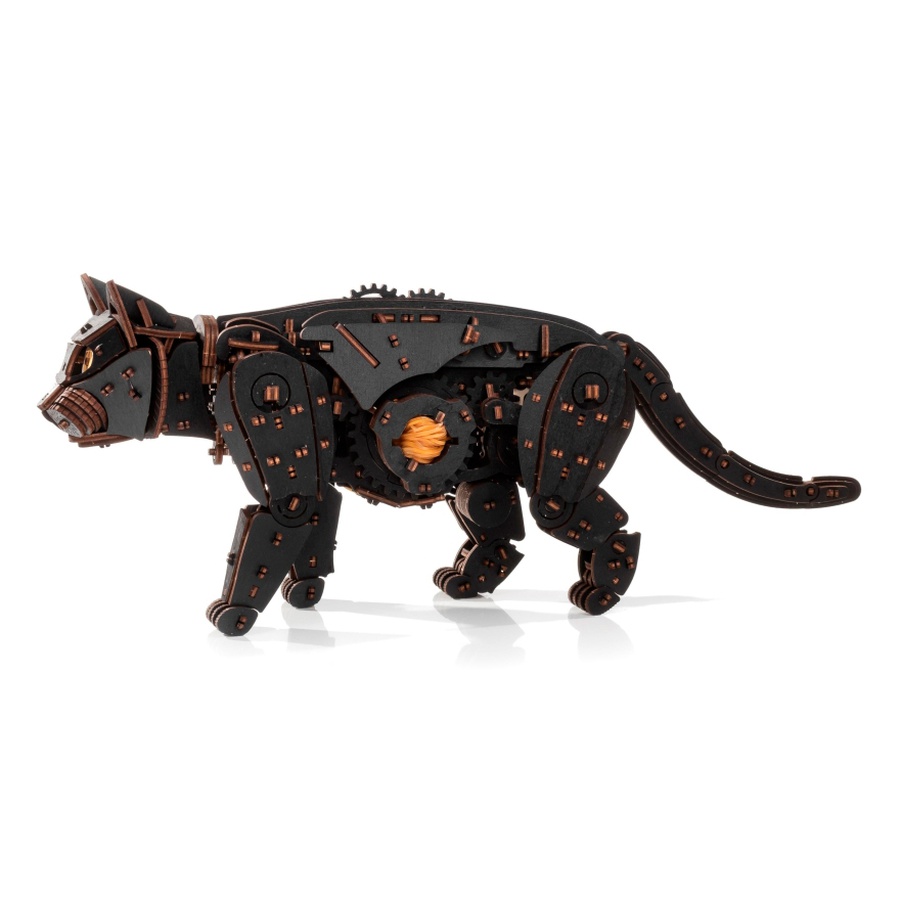 изображение Сборная модель деревянная, механический черный кот (кошка)