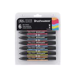 фото Маркеры художественные winsor&newton brush в наборе из 6 цветов, основные оттенки