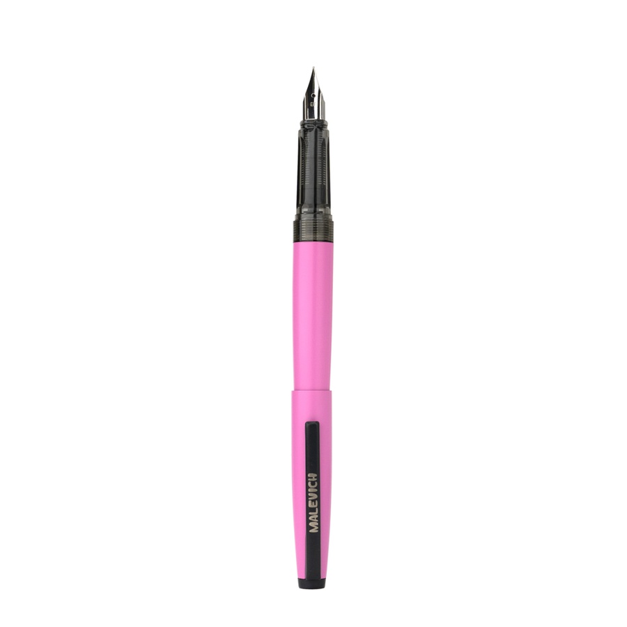 фотография Ручка перьевая малевичъ с конвертером, перо ef 0,4 мм, набор с двумя картриджами (индиго, черный), цвет: розовый