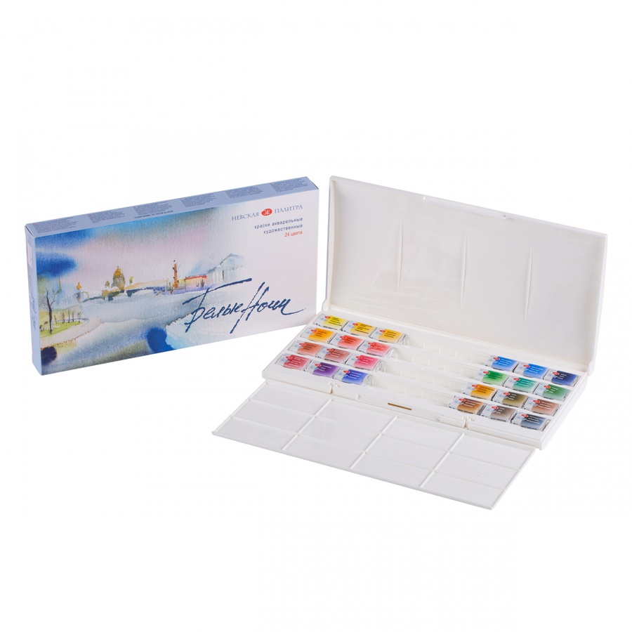 фотография Набор акварельных красок 24 цвета с палитрой белые ночи, в пластике