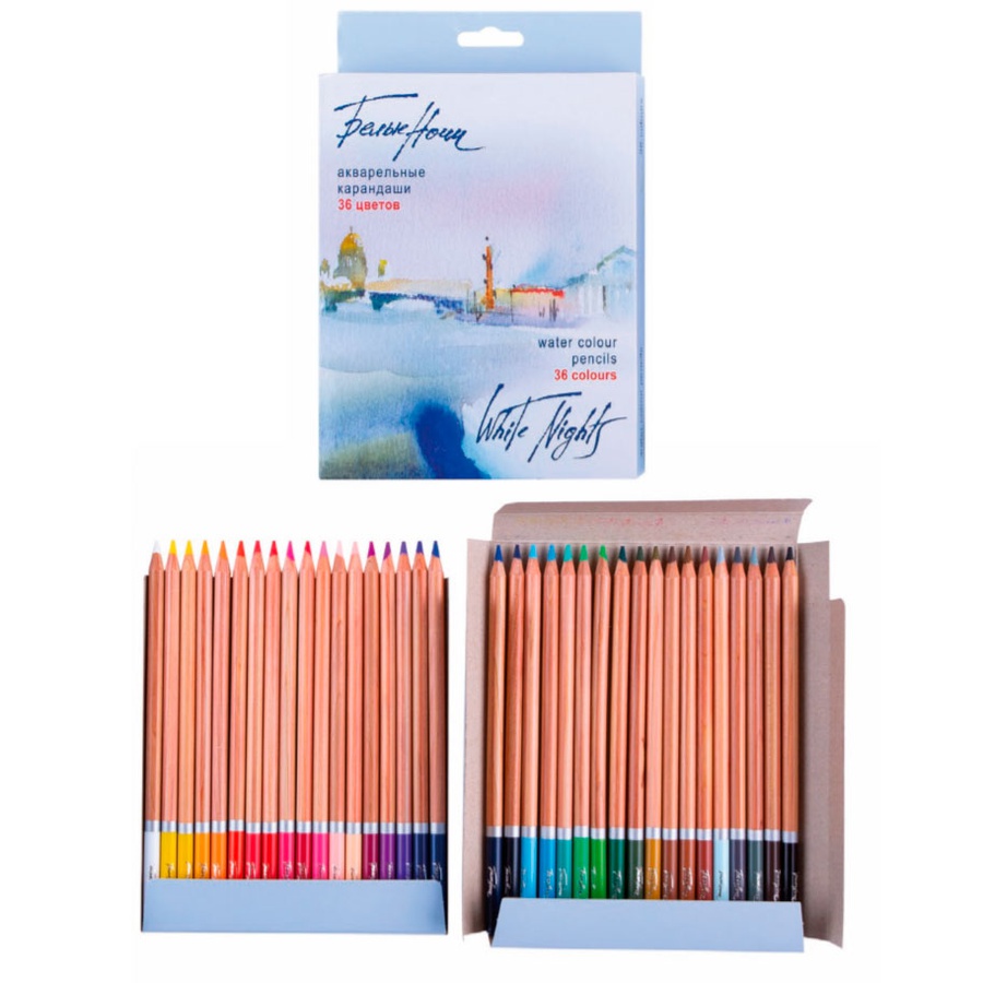 фотография Набор акварельных карандашей белые ночи 36 цветов в картоне