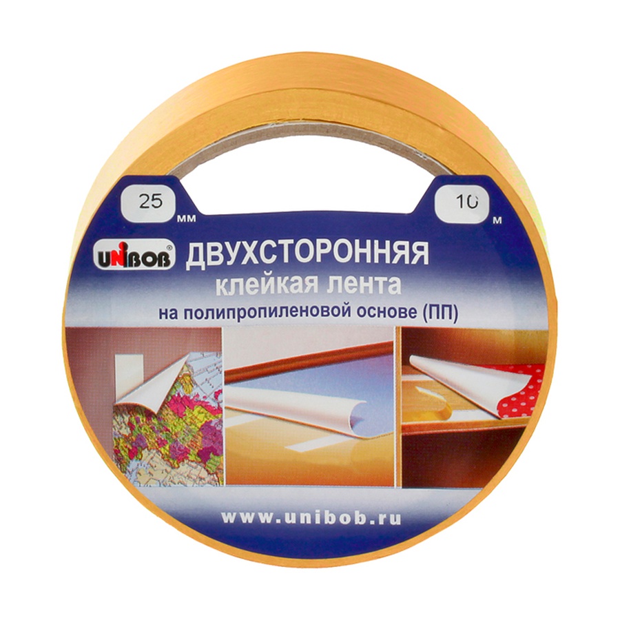 фотография Клейкая лента двусторонняя unibob, 25мм*10м, полипропилен