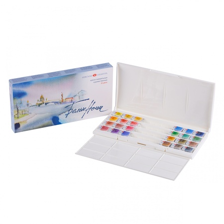 изображение Набор акварельных красок 24 цвета с палитрой белые ночи, в пластике