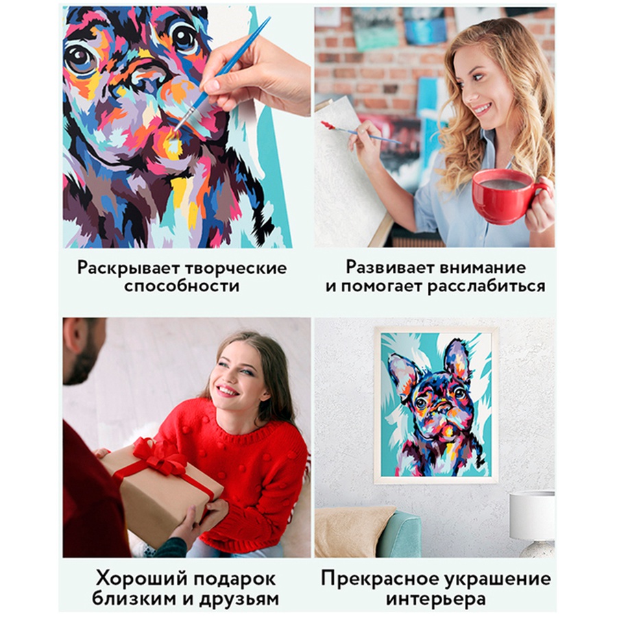 фото Картина по номерам на холсте "яркий французский бульдог", 40х50 см