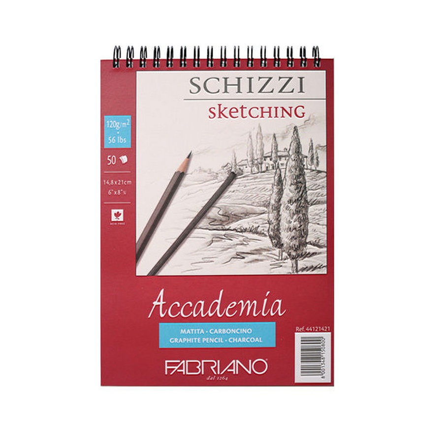 фото Блокнот для зарисовок fabriano accademia 120 г/м2, 14,8x21 см, мелкозернистая, 50 листов, спираль