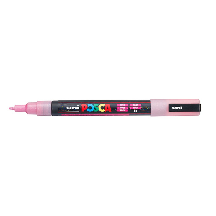 фотография Маркер posca pc-3ml, розовый с блёстками, 0.9 - 1.3 мм, пулевидный наконечник