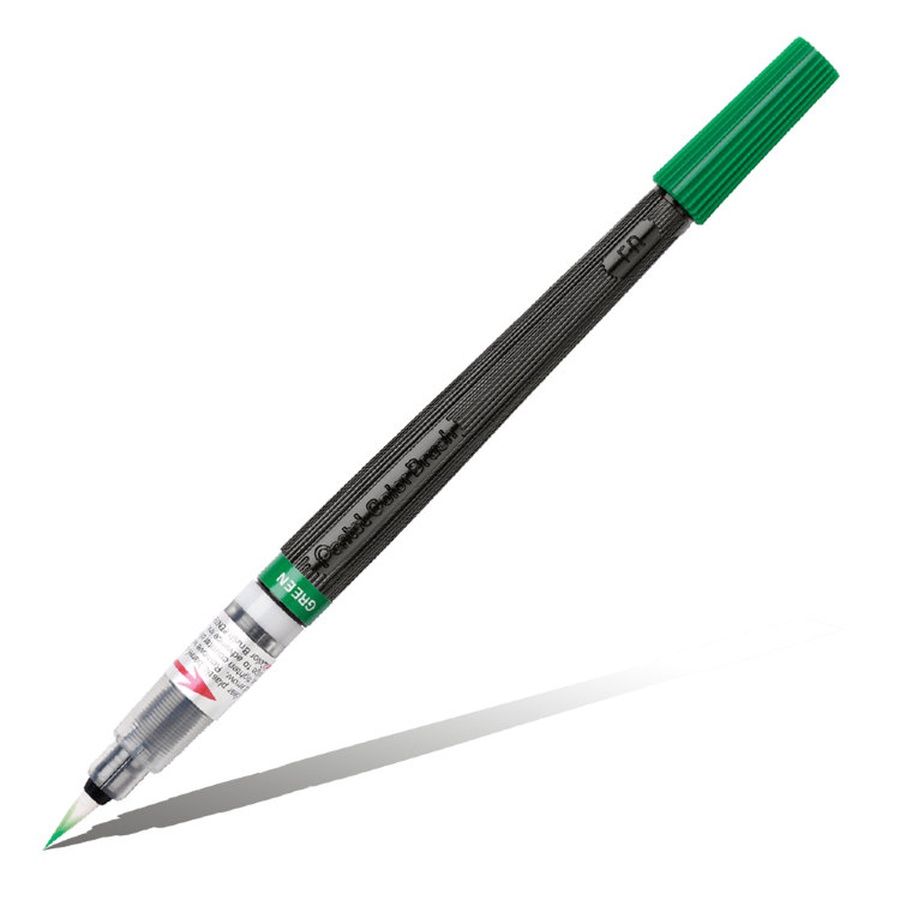 фото Ручка кисть с краской pentel colour brush зелёная