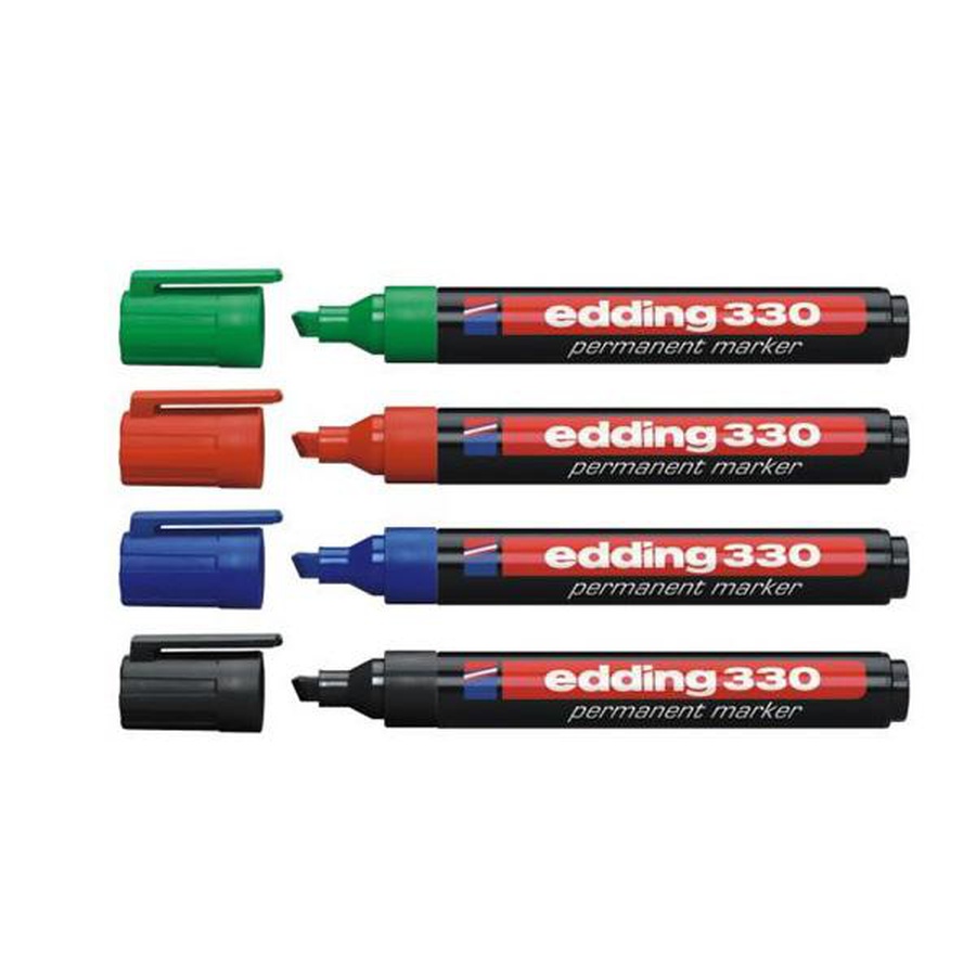 картинка Набор маркеров перманентных edding со скошенным пером, 4 цвета, толщина линии 1-5 мм