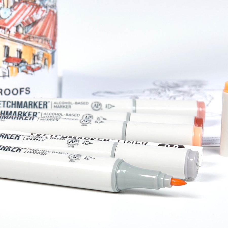 изображение Набор спиртовых маркеров sketchmarker saint petersburg edition saint roofs  5шт + линер 0,2 в тубусе