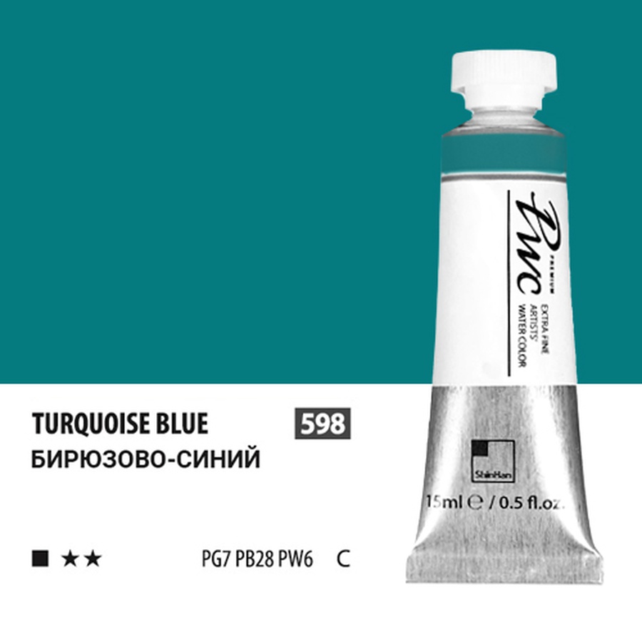 фотография Краска акварельная shinhanart pwc, туба 15 мл, 598 бирюзово-синий c