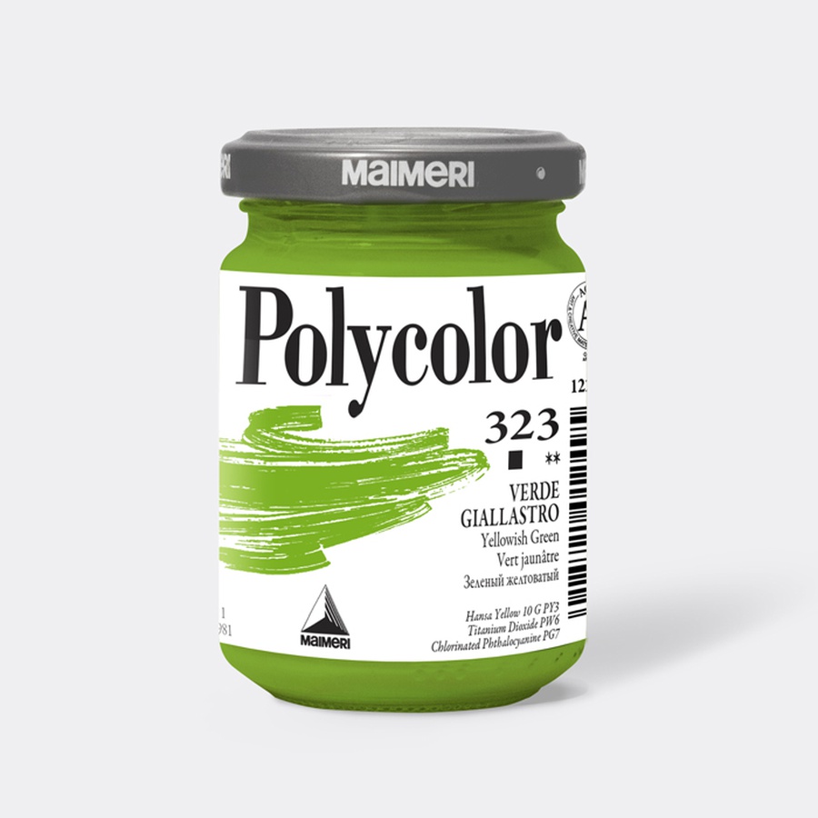 картинка Краска акриловая maimeri polycolor, банка 140 мл, зелёный желтоватый