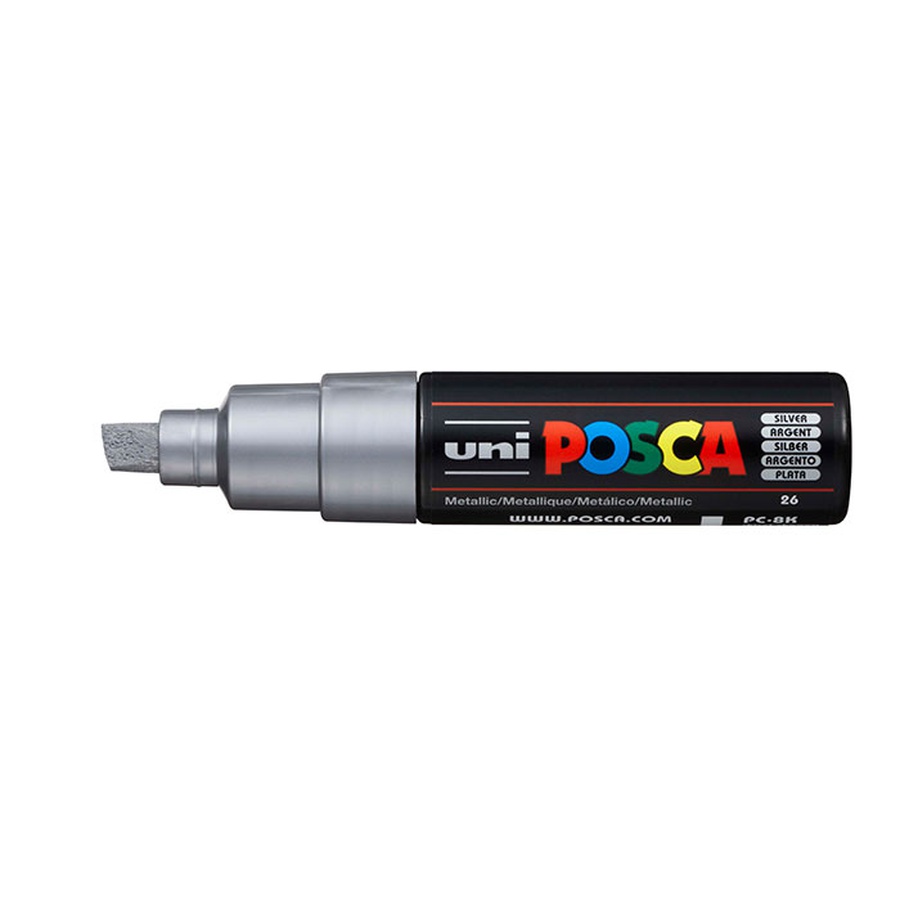 фотография Маркер posca pc-8k, серебряный, до 8.0 мм, скошенный наконечник