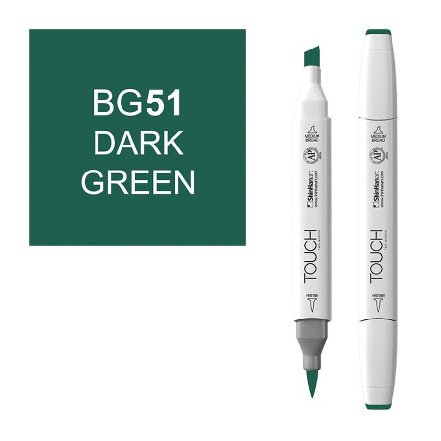 изображение Маркер художественный touch brush shinhanart, 051 тёмный зелёный bg51