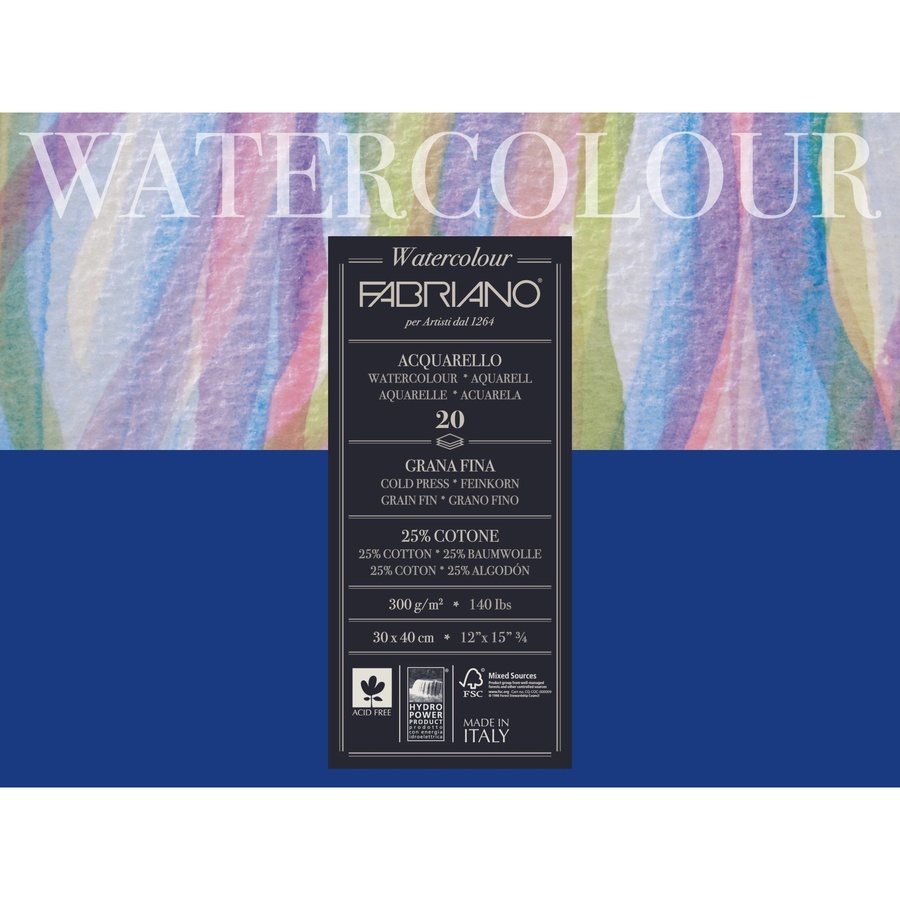 картинка Блок для акварели fabriano watercolour studio 30х40 см, 300 г/м2, 20 листов, фин, склейка 4 сторон