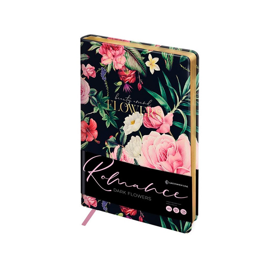 изображение Ежедневник недатированный a5, 136л., кожзам, greenwich line "romance. dark flowers"