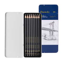фотография Набор чернографитных карандашей finenolo sketch 8 штук (8b-2h) в металлическом пенале