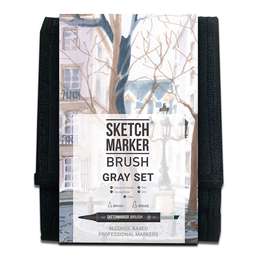 фотография Набор спиртовых маркеров sketchmarker brush gray set 12 шт серые оттенки + сумка органайзер