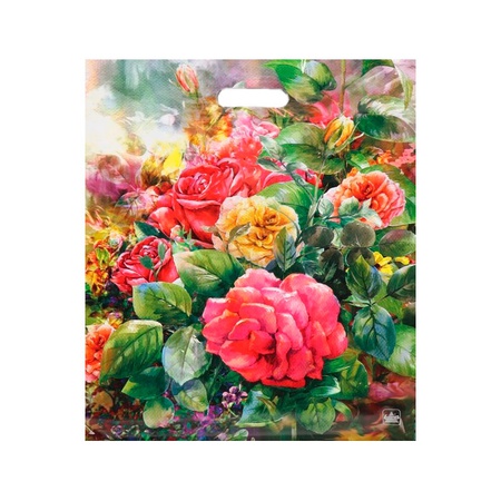 картинка Пакет "розы на холсте", полиэтиленовый с вырубной ручкой, 38 х 45 см