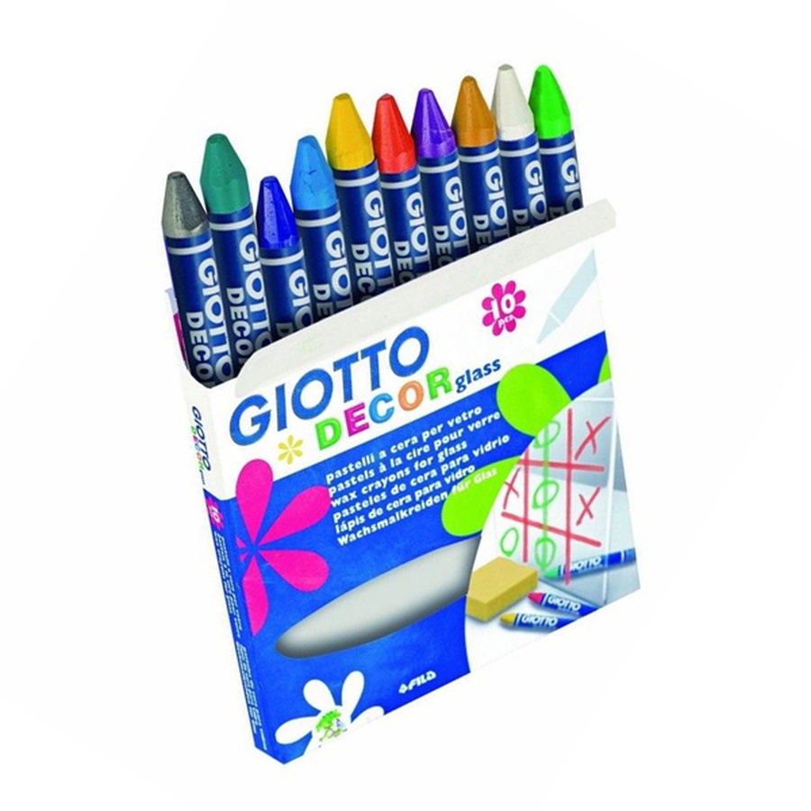 картинка Набор восковых карандашей для декора стекла из 10 цветов, giotto