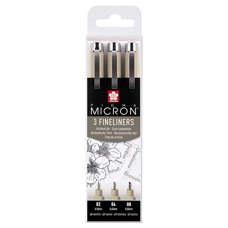 Набор капиллярных ручек Pigma Micron 3 штуки: 0,3 мм 0,4 мм 0,5 мм чёрный