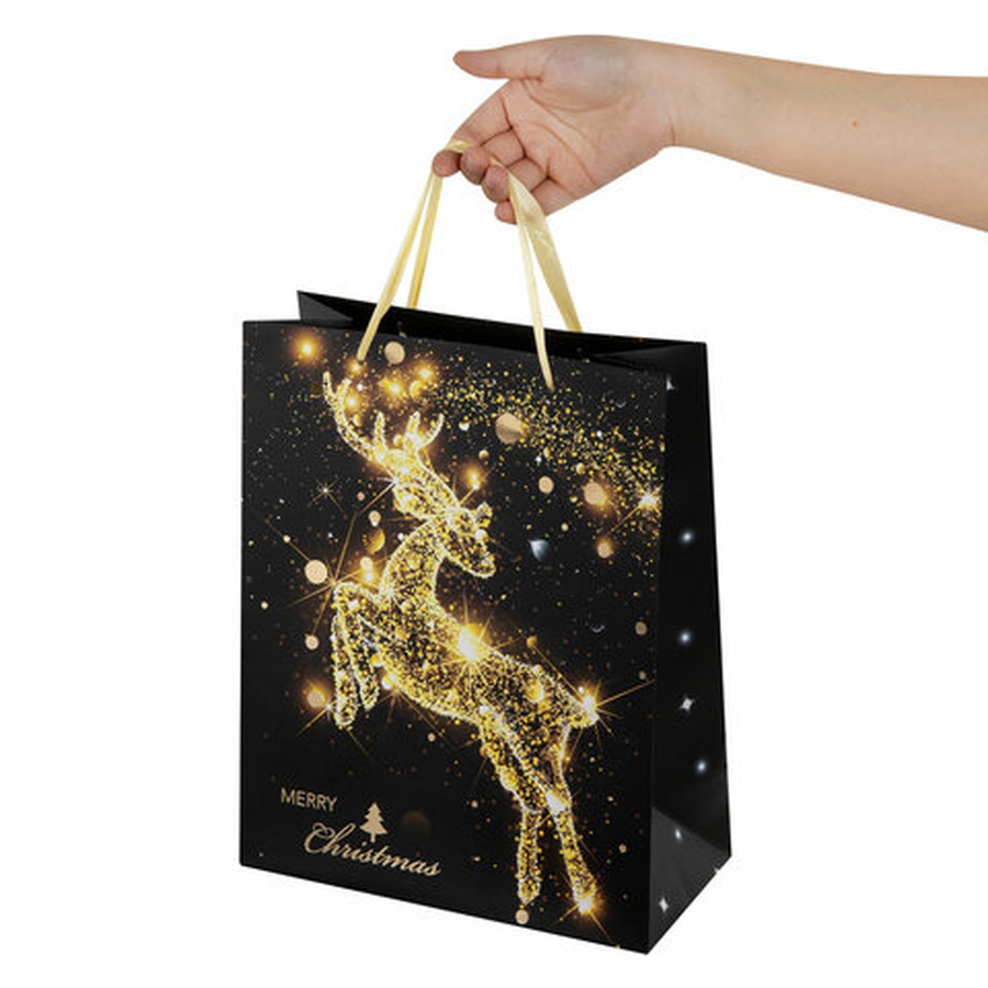 фото Пакет подарочный новогодний 26,5x12,7x33 "midnight deer"