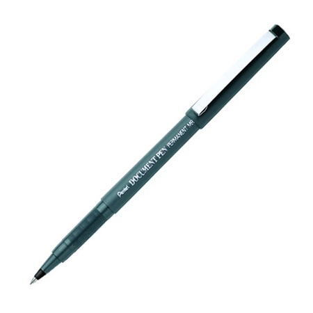 Перманентная ручка роллер Pentel Document Pen MR205 с пигментными чёрными чернилами. Рифлёная зона захвата, металлический клип. Архивные чернила усто…