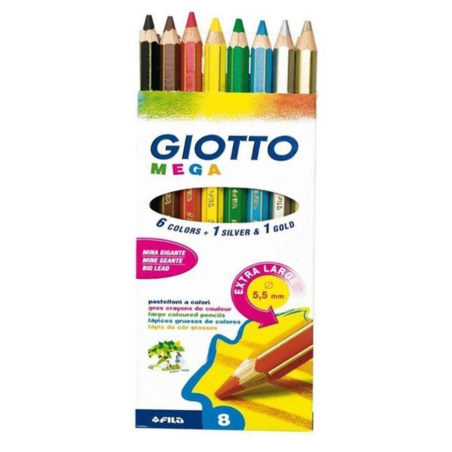 картинка Набор цветных карандашей giotto mega с утолщенным корпусом, 8 цветов
