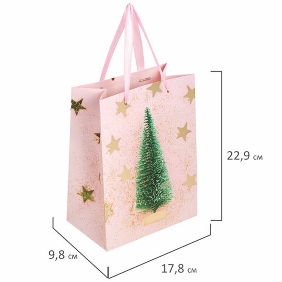 изображение Пакет подарочный новогодний 17,8x9,8x22,9  "pink ivory" розовый