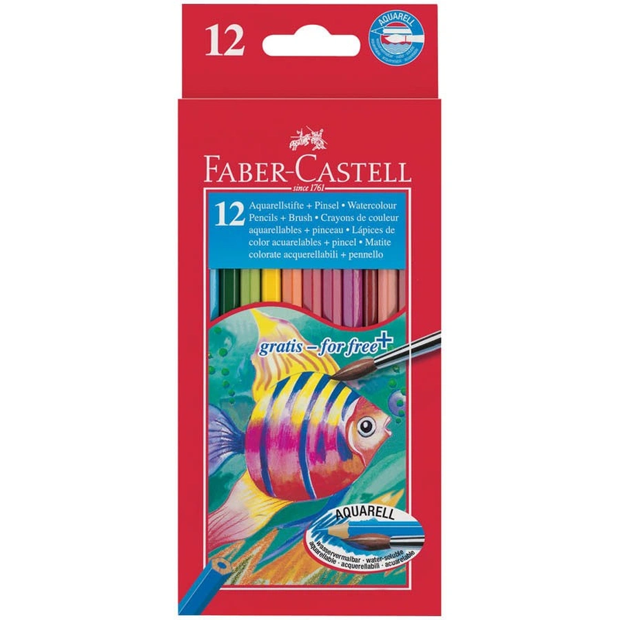 изображение Набор детских акварельных карандашей faber-castell fish desing 12 цветов с кистью